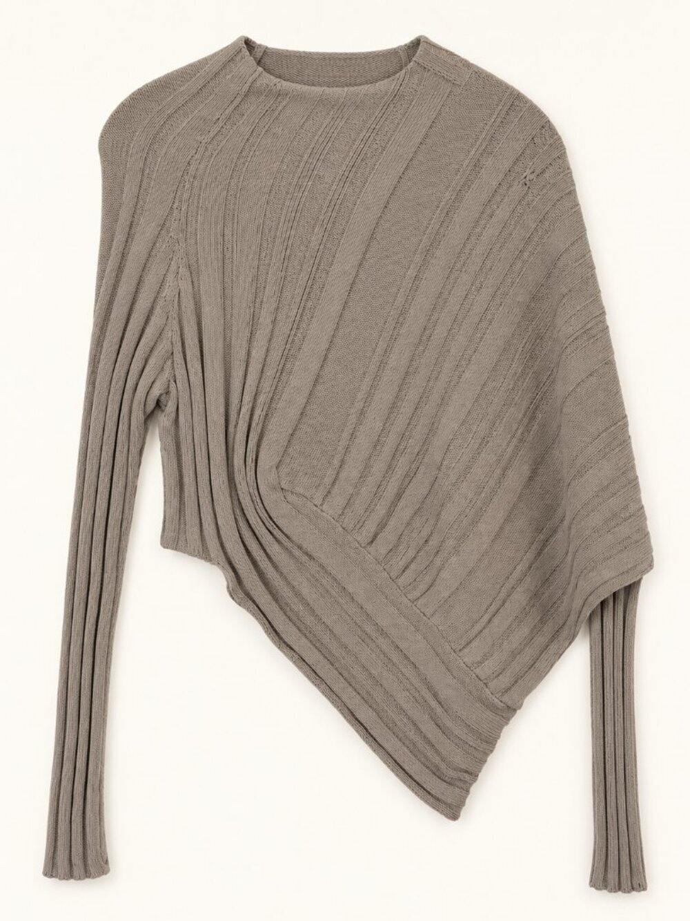Alexander Wang Sweater Asymmetric Ribbed Cotton Taupe Medium READ